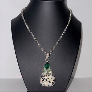 925 Sterling Silver Artisan Dalmatian Jasper 2" Pendant Handmade Jewelry Gift